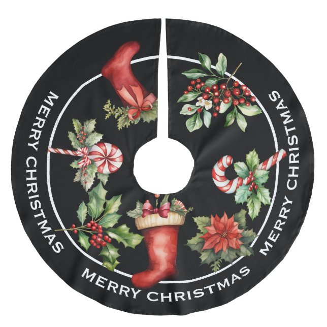 TRADITIONELL KRISTMASSTOCKNING, CANDY CANE OCH MER JULGRANSMATTA BORSTAD POLYESTER (Framsidan)