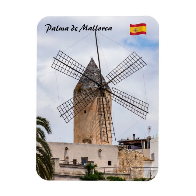 Traditionell kvarn i Palma de Mallorca - Spanien Magnet (Vertikal)