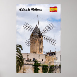 Traditionell kvarn i Palma de Mallorca - Spanien Poster