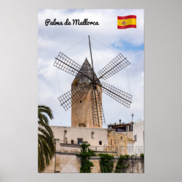 Traditionell kvarn i Palma de Mallorca - Spanien Poster