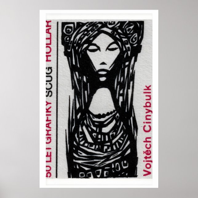 Traditionell kvinna tändsticksask konsttryck, Tjec Poster (Framsidan)