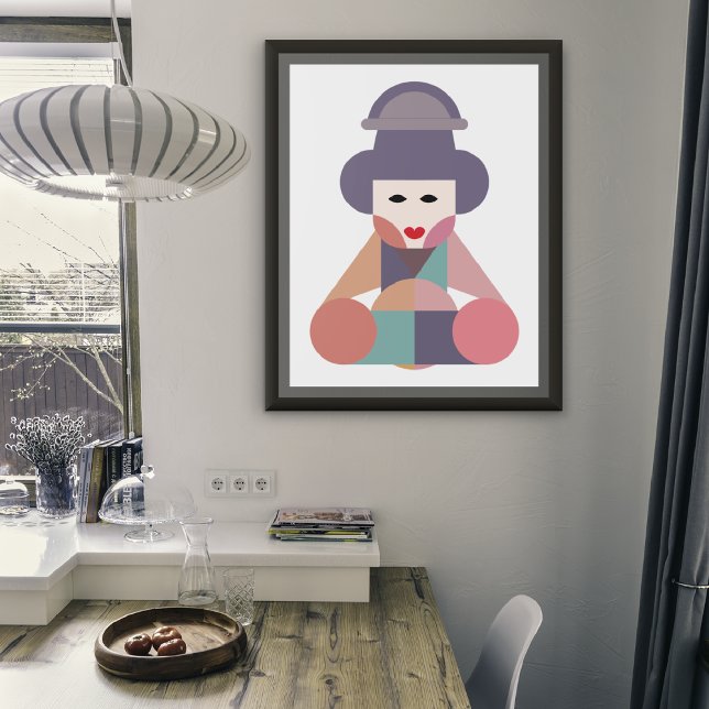 Traditionell kvinnokonst canvastryck (art print frame placed in a modern dining room)