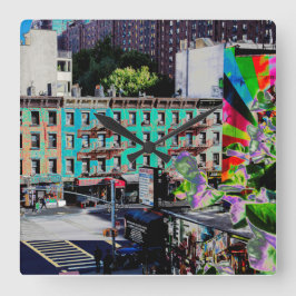 Traditionell lägenhet byggnad Manhattan New York Fyrkantig Klocka