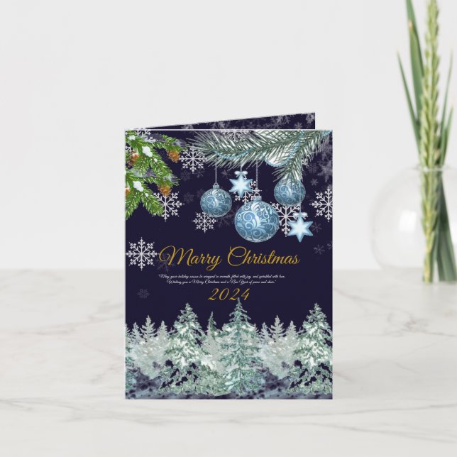 Traditionell lantlig mörkblå God Jul Helgkort (Framsida)