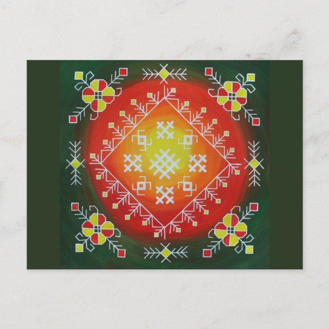 Traditionell lettisk folkkonst med symboler målnin vykort (Framsida)