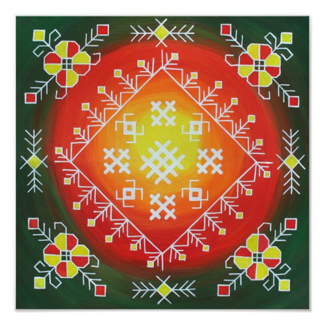 Traditionell lettisk folkkonst med symbolmålning fototryck (Framsidan)