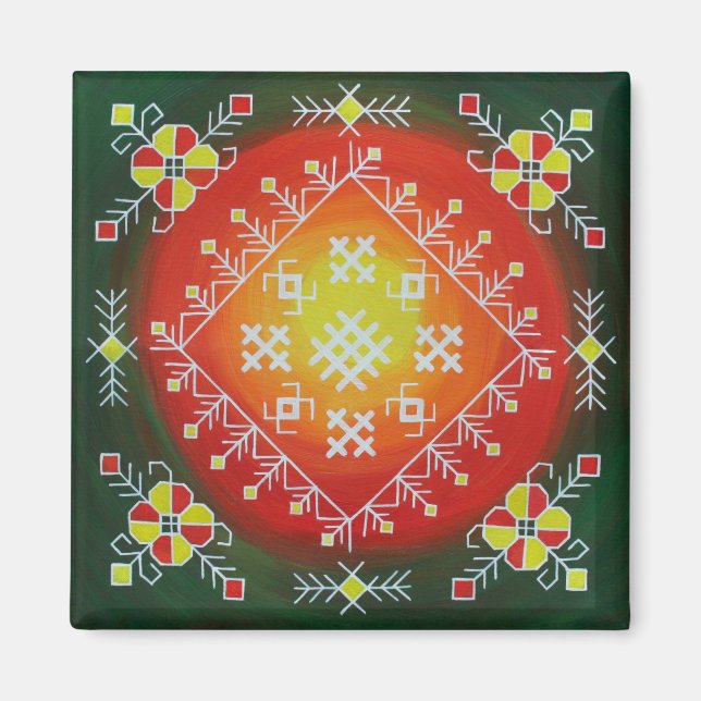 Traditionell lettisk folkkonst med symbolmålning magnet (Framsidan)