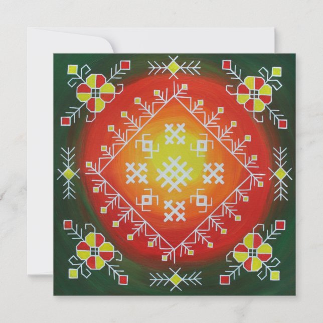 Traditionell lettisk folkkonst med symbolmålning tack kort (Framsida)