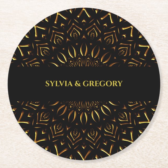 Traditionell mandala klassisk elegant lyxkonst dec underlägg papper rund (Framsidan)