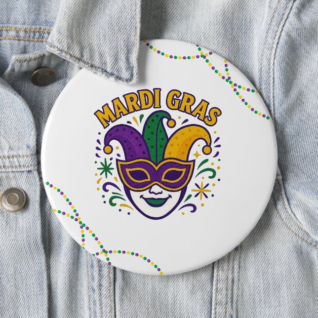 Traditionell Mardi Gras-färgad mask Knapp (In Situ)