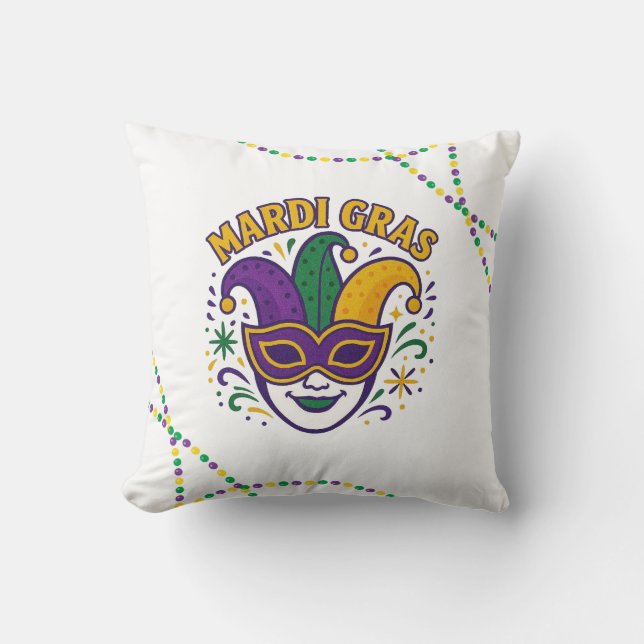 Traditionell Mardi Gras-färgad maskeradmask Kudde (Framsida)