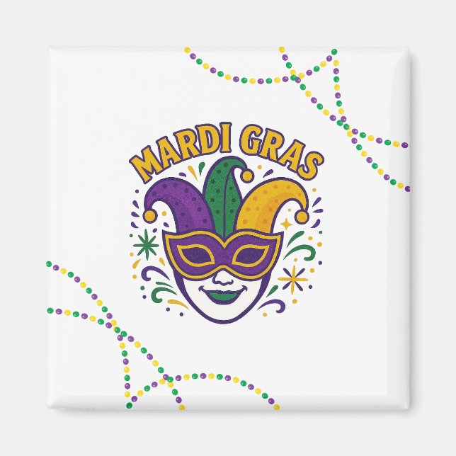 Traditionell Mardi Gras-färgad maskeradmask Magnet (Framsidan)