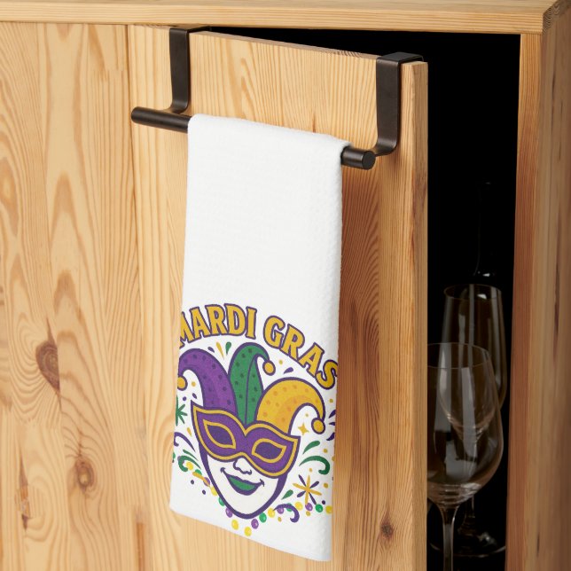 Traditionell Mari Gras-färgad mask Kökshandduk (Thirds Fold)
