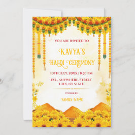 Traditionell Marigold Blommig Haldi Ceremoni Inbju Inbjudningar