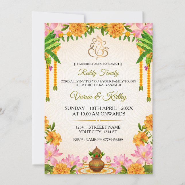 Traditionell Marigold Kalyanam-inbjudningskort Inbjudningar (Framsida)