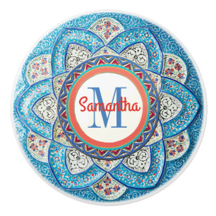 Traditionell marockansk turkos Blue Monogrammed Knopp