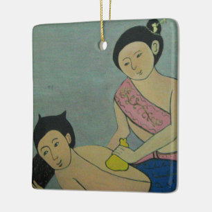 Traditionell massage på thailändska julgransprydnad keramik