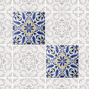 Traditionell mexikansk blå blomsterlemondekoration kakelplatta