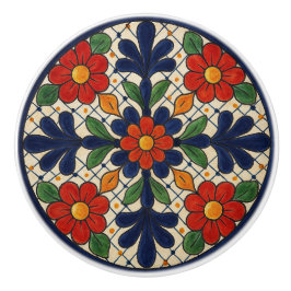 Traditionell mexikansk talavera-Blommigt keramisk Knopp