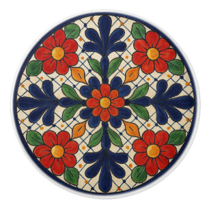 Traditionell mexikansk talavera-Blommigt keramisk Knopp