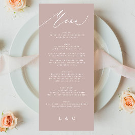 Traditionell modern Rosa Taupe Calligraphy Bröllop Meny