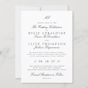 Traditionell monogram Classic Black White Bröllop Inbjudningar