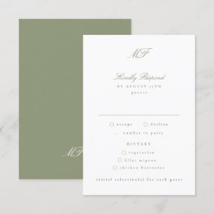 Traditionell monogram Classic Sage Grönt Bröllop OSA Kort