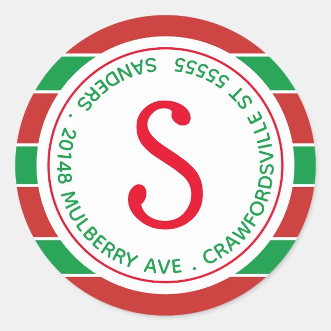 Traditionell Monogram Rand-Returadress Runt Klistermärke (Framsida)