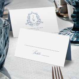 Traditionell monogram topp blå elegant bröllop placeringskort