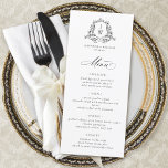 Traditionell monogram Vapensköld Blommigt Elegant  Meny<br><div class="desc">Det här traditionella Monogram Vapensköld Blommigt-menykortet i Elegant bröllop i klassisk svartvitt har en vintage i eleganten med botaniska monogram-vapensköldar med känsliga viner och accenter för blommigt,  med en baroque chinoiserie stil som är perfekt för ditt Victorian-inspirerade lyxområde bröllop.</div>