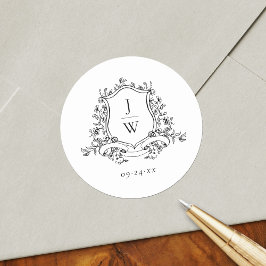 Traditionell monogram Vapensköld Blommigt Elegant  Runt Klistermärke