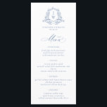 Traditionell monogram Vapensköld Blue Elegant bröl Meny<br><div class="desc">Det här traditionella Monogram Vapensköld Blue Blommigt Elegant bröllop-menykortet har en elegant vintage av formell botanisk monogramvapensköld med känsliga viner och accenter för blommigt,  med en baroque chinoiserie stil som är perfekt för ditt Victorian-inspirerade lyxliv bröllop.</div>