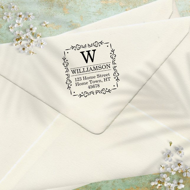 Traditionell monogramkvadratisk Returadress Självfärgande Stämpel (Skapare uppladdad)