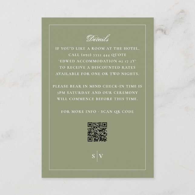 Traditionell Mossgrön QR-kod Detaljer Tilläggskort (Framsida)