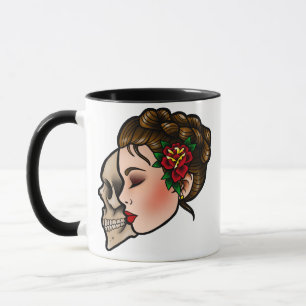 Traditionell mugg för tatueringdam HeadCoffee