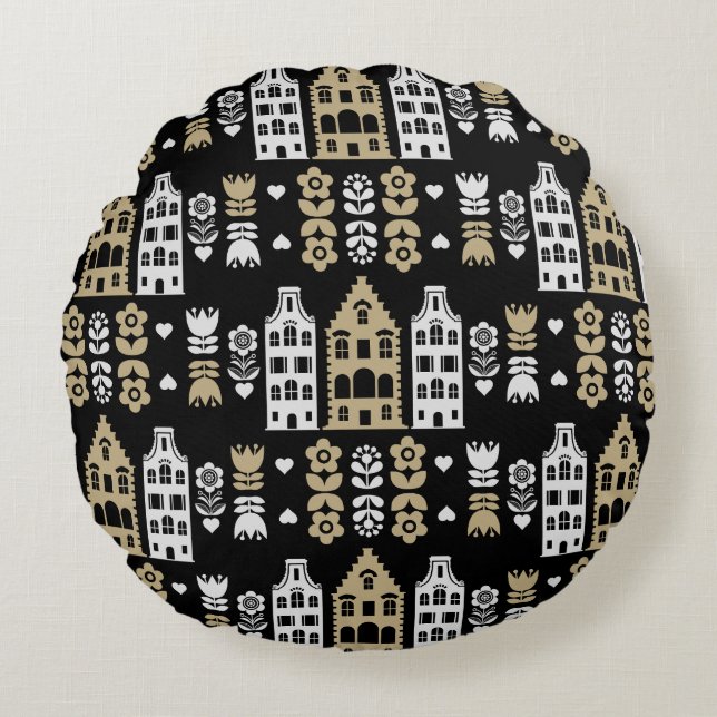 Traditionell nederländsk folkkonst Skriv ut Rund Kudde (Framsidan)