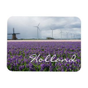 Traditionell och modern kvarn i Holland text Magnet
