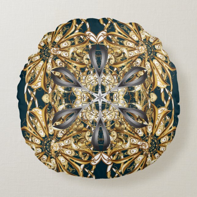 Traditionell, oriktig prydnad. Säkerhetskopiering  Rund Kudde (Framsidan)