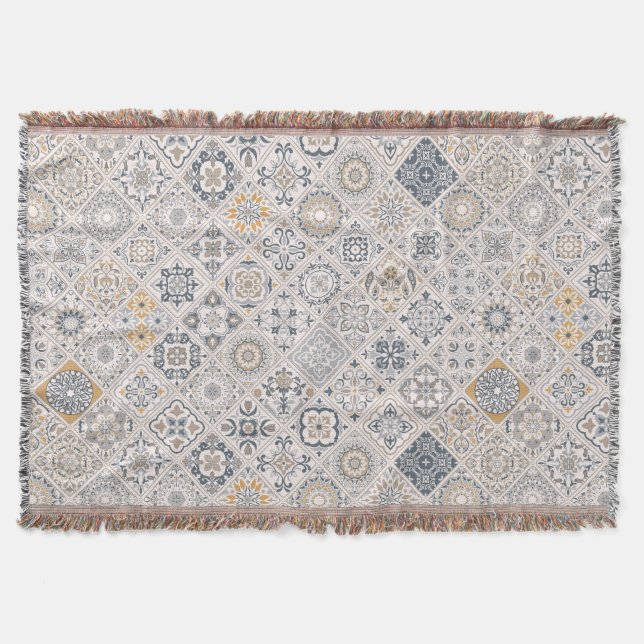 Traditionell ornament portugisisk och spansk Boho  Filt (Framsidan)