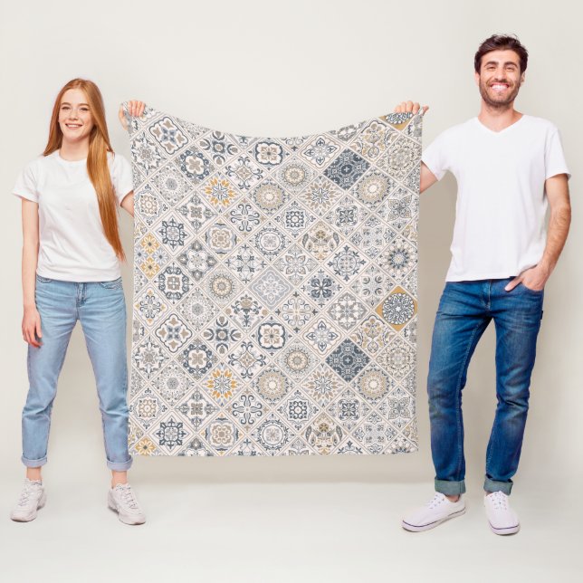 Traditionell ornament portugisisk och spansk Boho  Fleecefilt (På plats)
