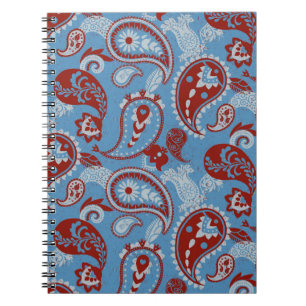Traditionell Paisley Linocut Rött vitt blått Anteckningsbok