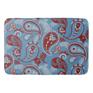 Traditionell Paisley Linocut Rött vitt blått Badrumsmatta