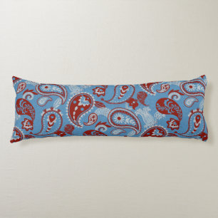 Traditionell Paisley Linocut Rött vitt blått Kroppskudde