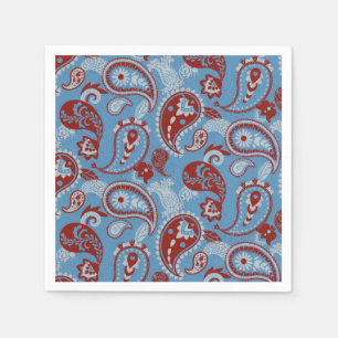 Traditionell Paisley Linocut Rött vitt blått Pappersservett