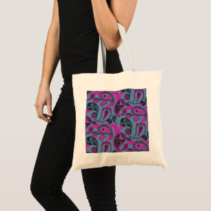 Traditionell Paisley Linocut Vivid Rosa Dusky Blue Tygkasse