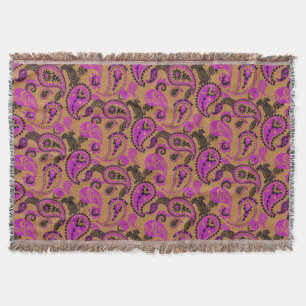 Traditionell Paisley Linocut Vivid Rosa Mustard Filt