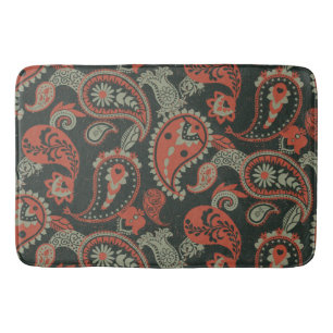 Traditionell Paisley Linocut Warm Orange Mint-Grön Badrumsmatta