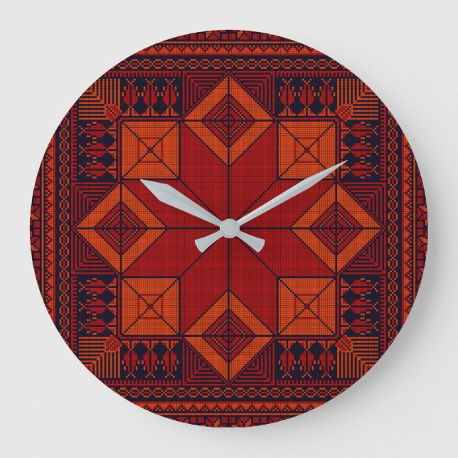 traditionell "Palestine Embroidery tatreez Mönster Stor Klocka (Framsida)