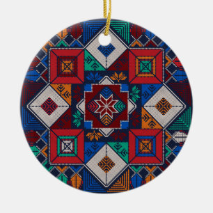 Traditionell palestinsk broderitatuering, färglös julgransprydnad keramik