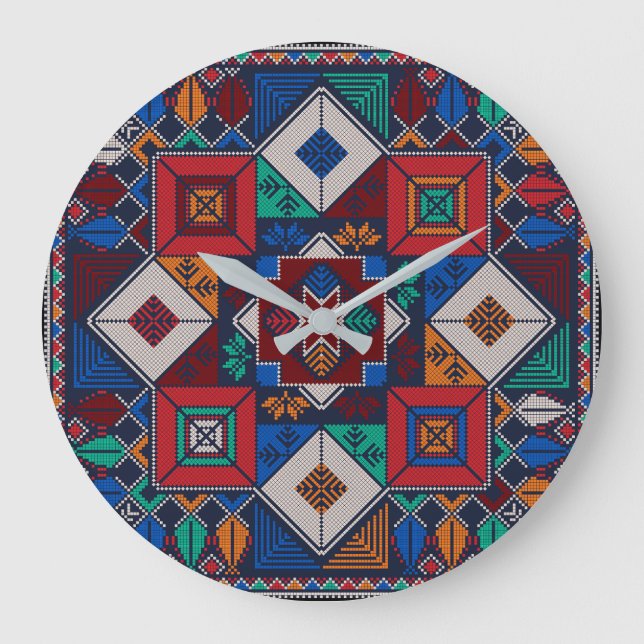 Traditionell palestinsk broderitatuering, färglös stor klocka (Framsida)